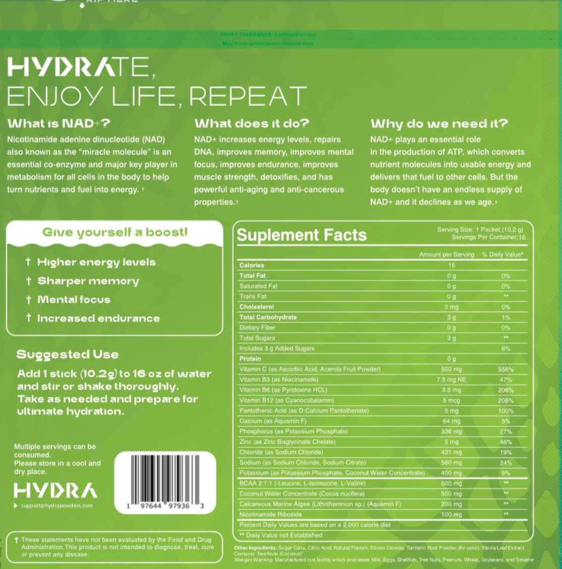 Hydra Electrolyte Powder NAD+